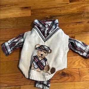 Kids Plaid and Cream Bear Matching Set